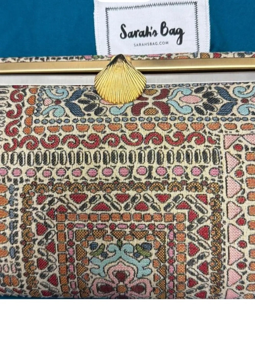 Embroidered Multicolor Decorative Clutch with Gold Tassel